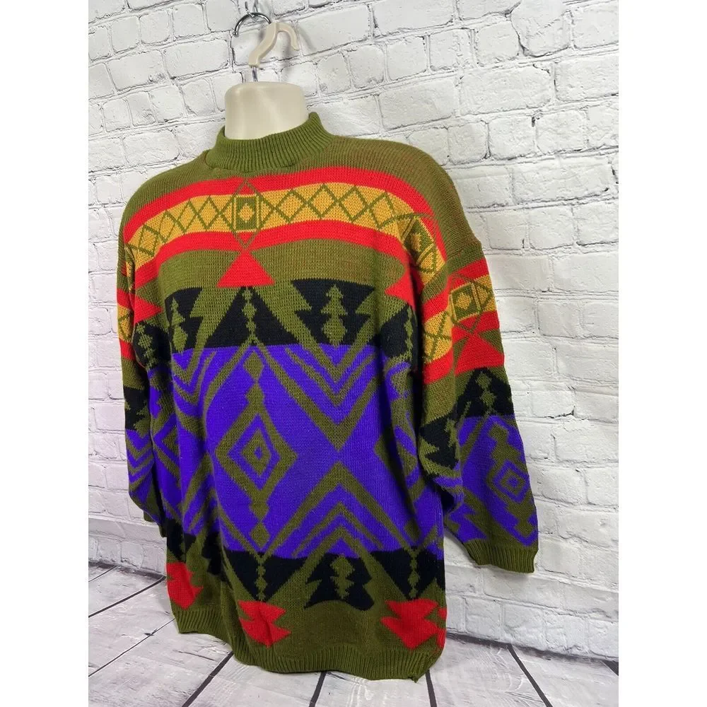 Vtg 80's Lord Taylor Young American Sweater Mens Large‎ Aztec Pullover Retro